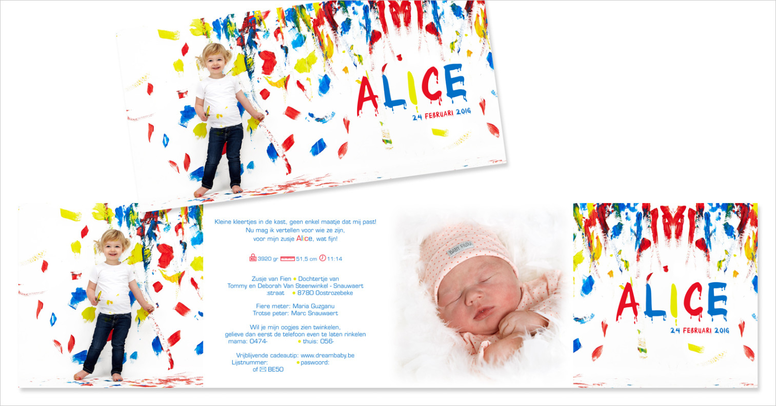 Geboortekaartje met foto van Alice