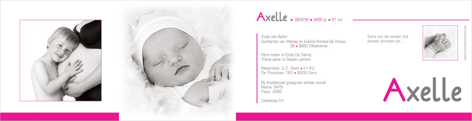 Geboortekaartje met foto van Axelle