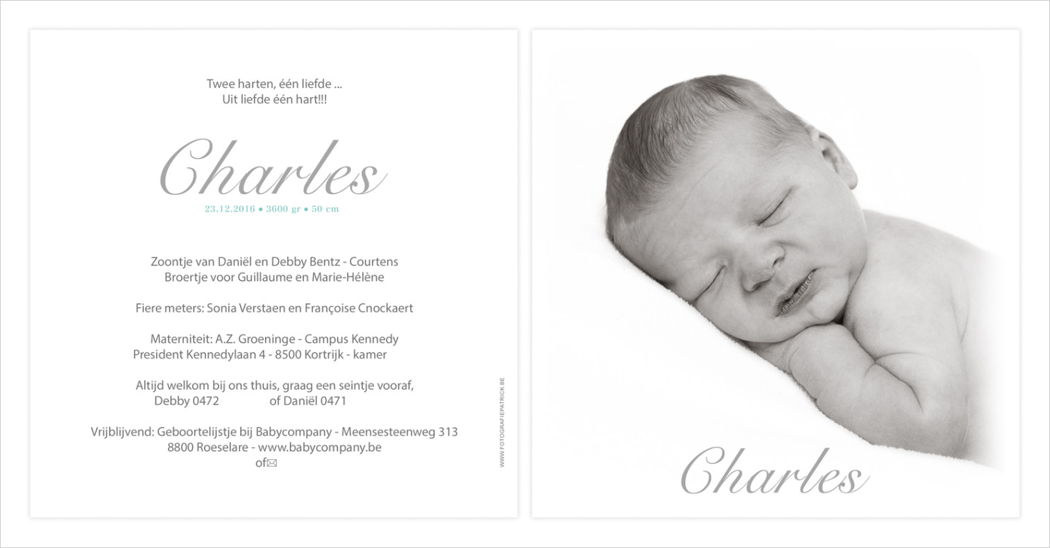Geboortekaartje met foto van Charles