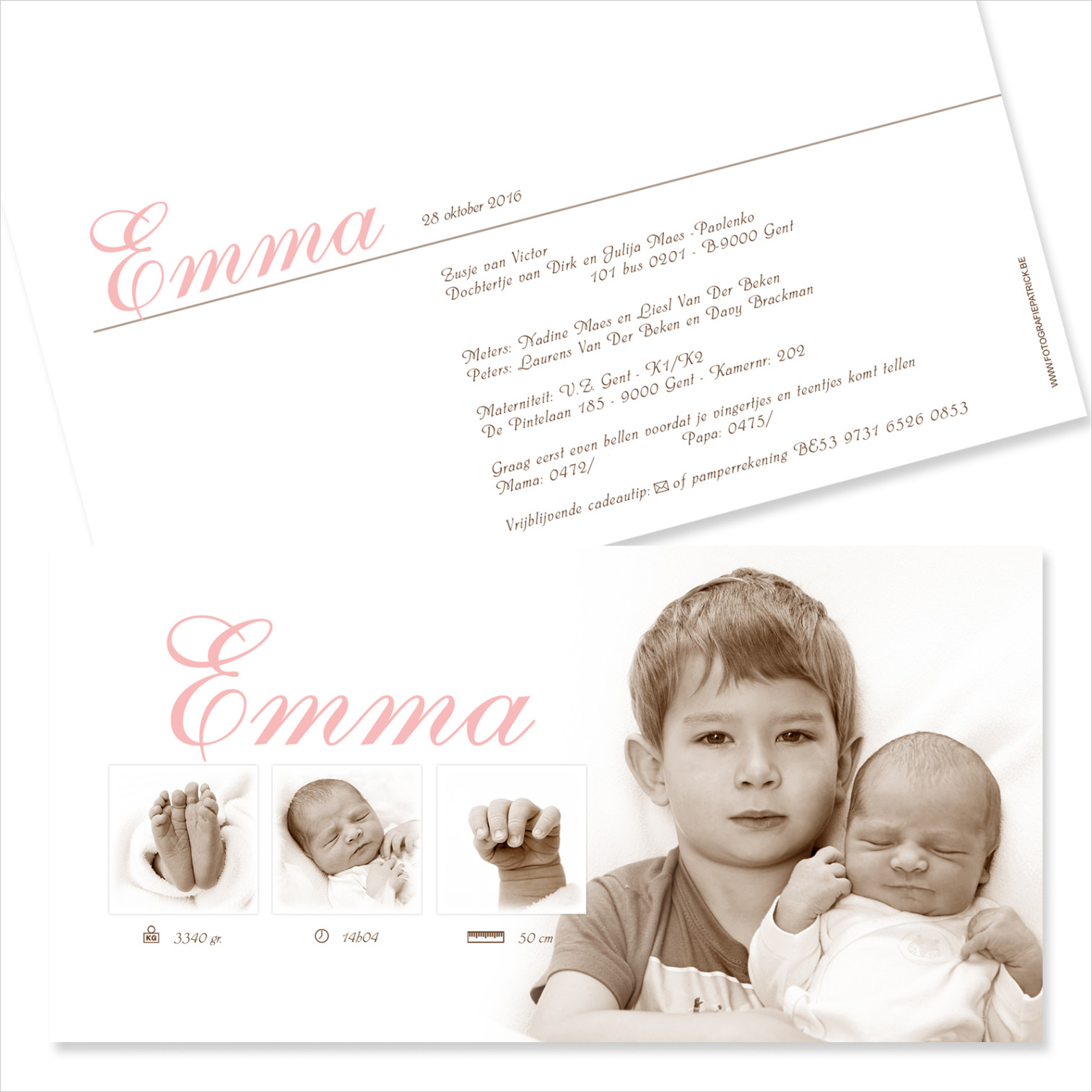 Geboortekaartje met foto van Emma