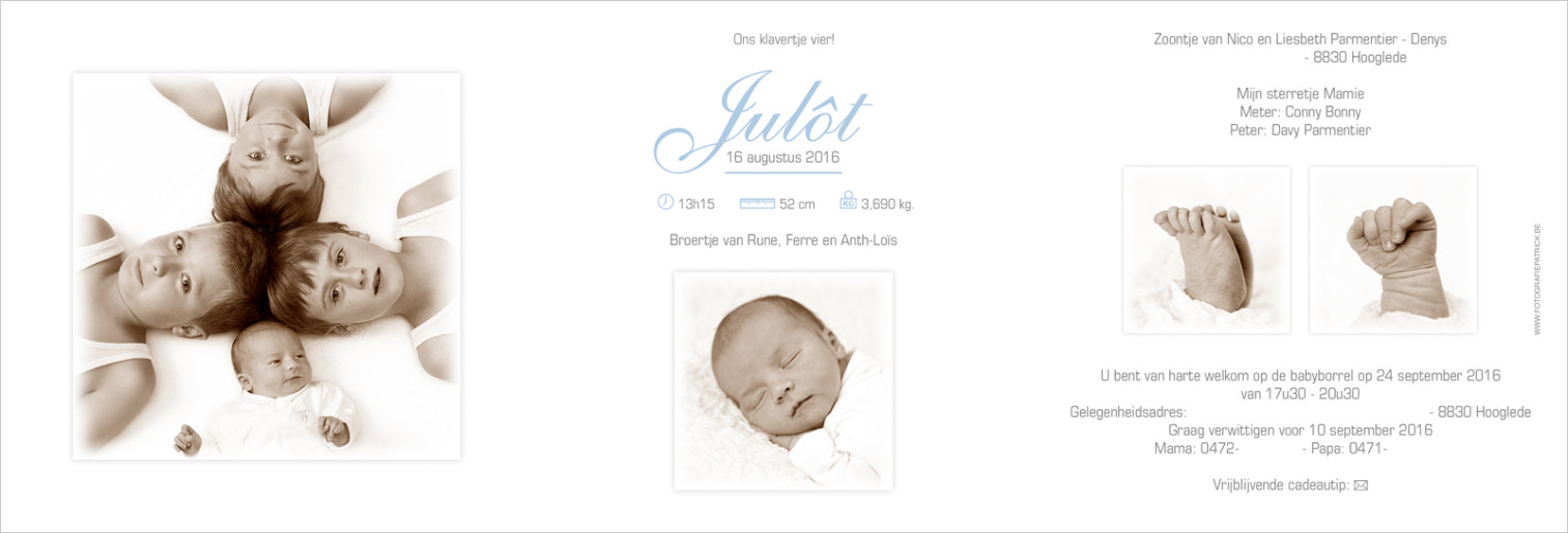 Geboortekaartje met foto van Julot