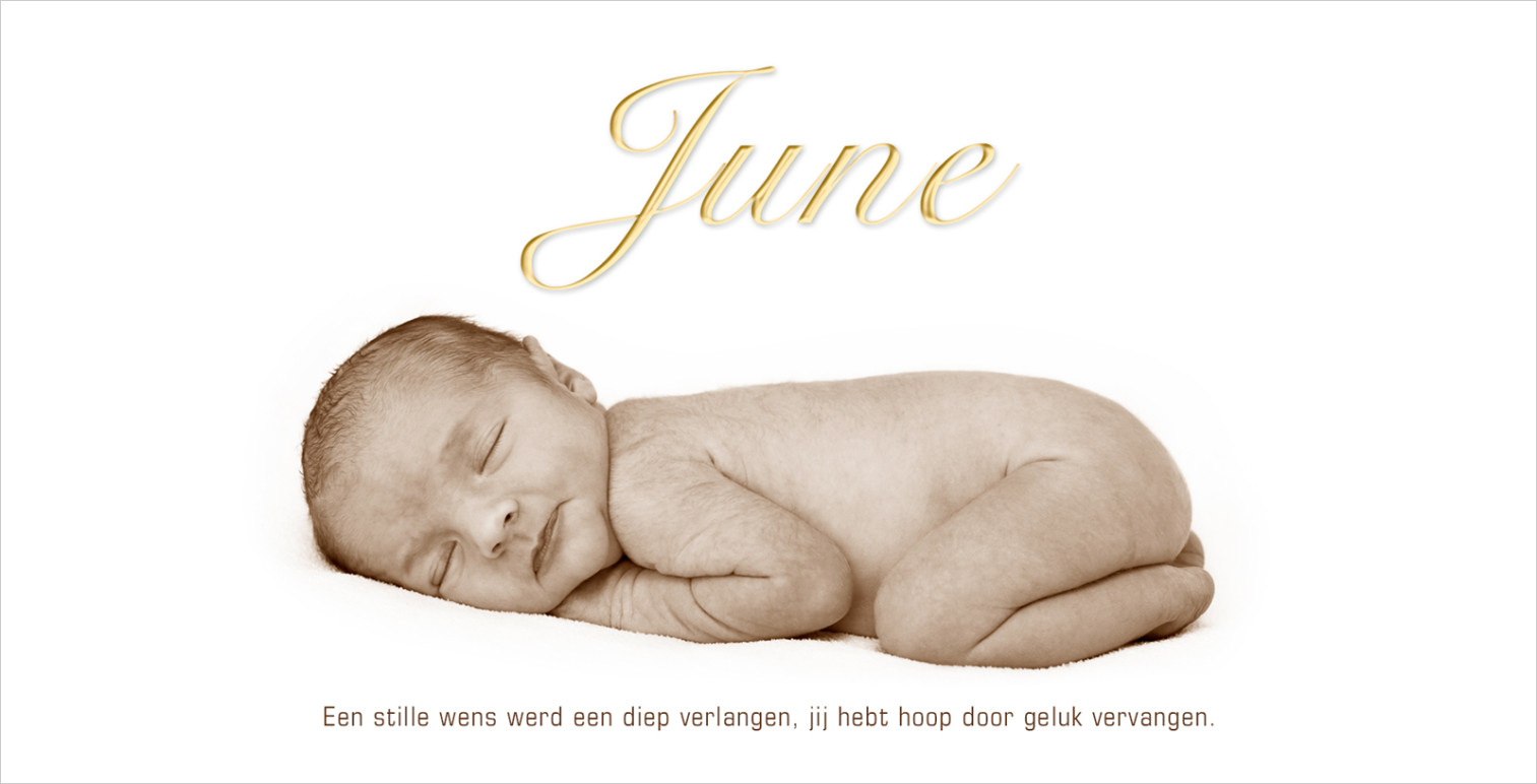 Voorzijde Geboortekaartje met foto van June
