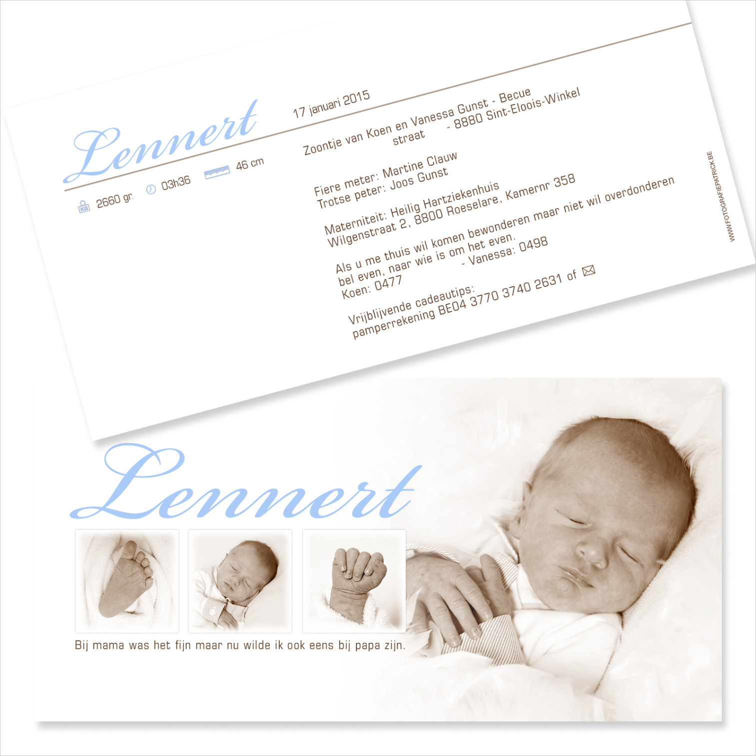 Geboortekaartje met foto van Lennert