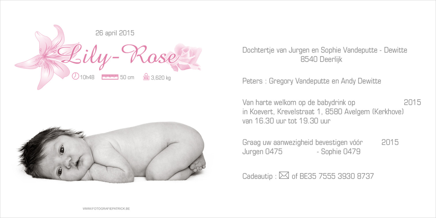 Geboortekaartje met foto van Lily-Rose