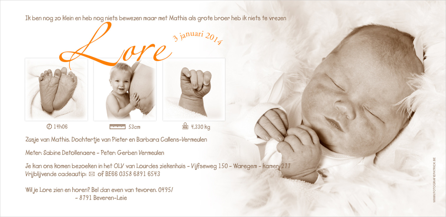 Geboortekaartje met foto van Lore