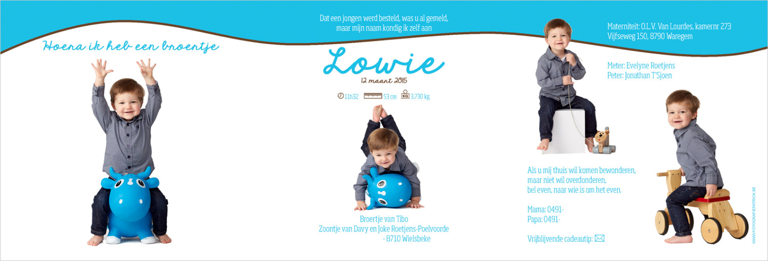 Geboortekaartje met foto vanLowie
