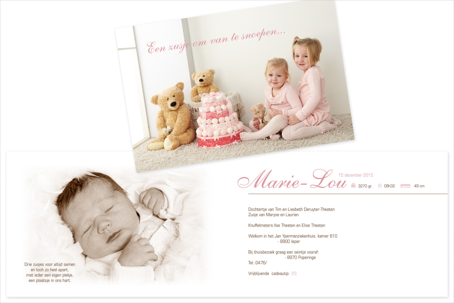 Geboortekaartje met foto van Marie-Lou