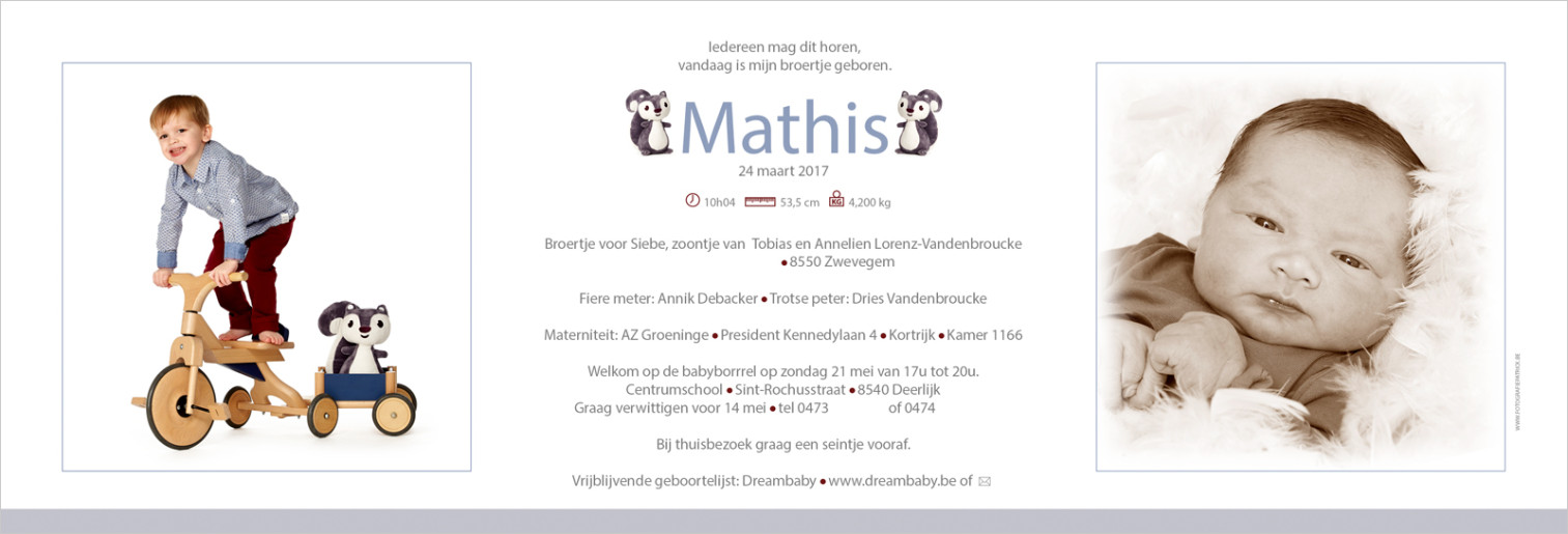 Geboortekaartje met foto van Mathis