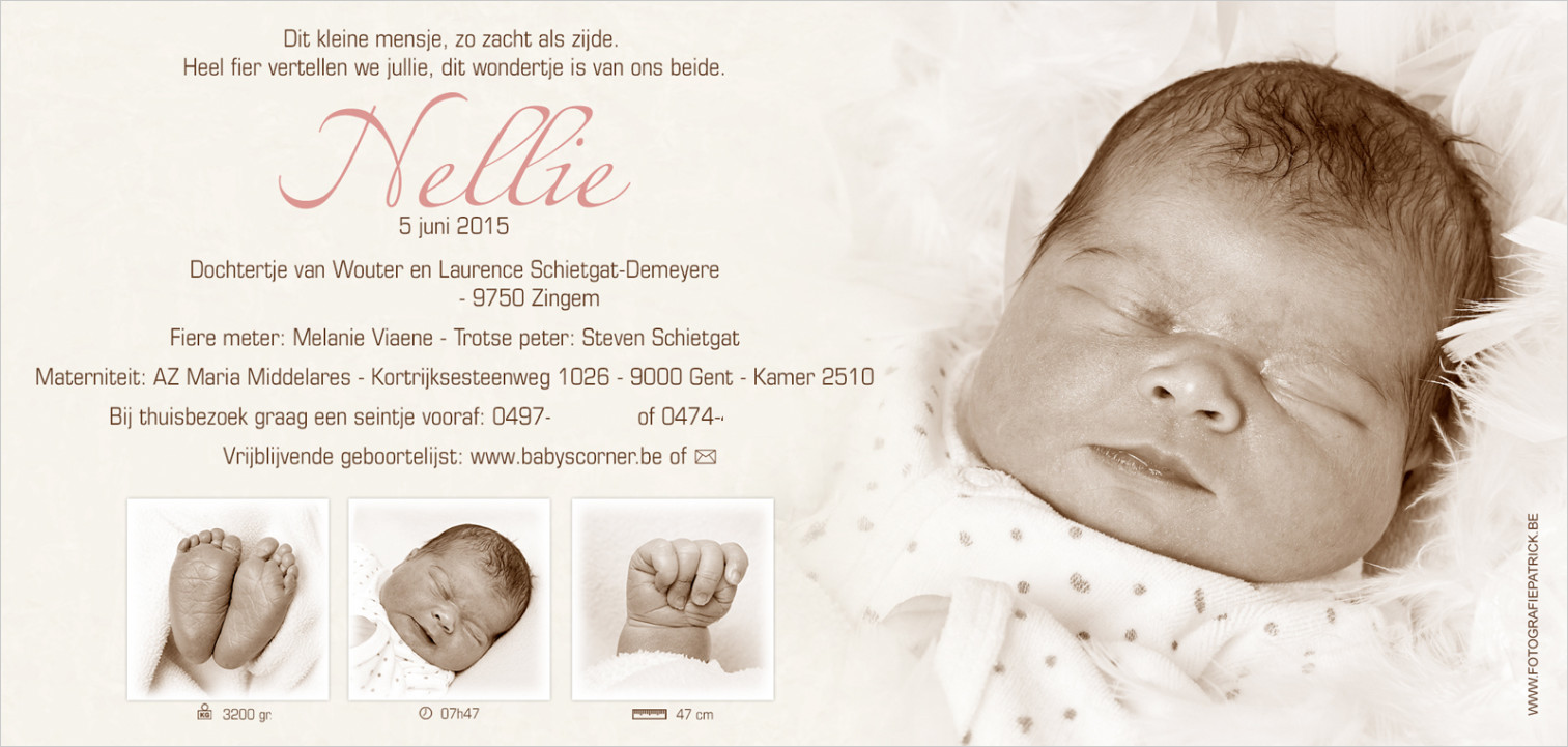 Geboortekaartje met foto van Nellie