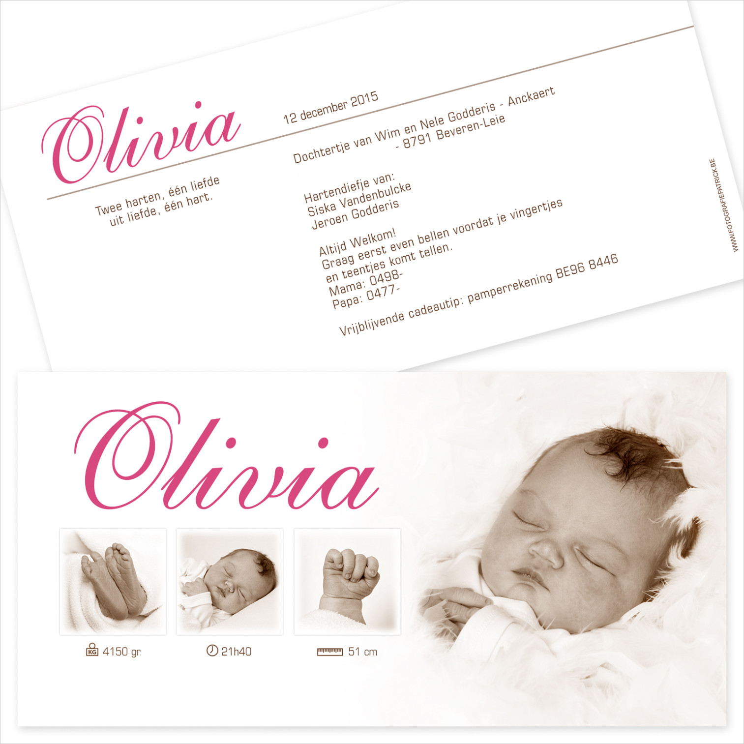 Geboortekaartje met foto van Olivia