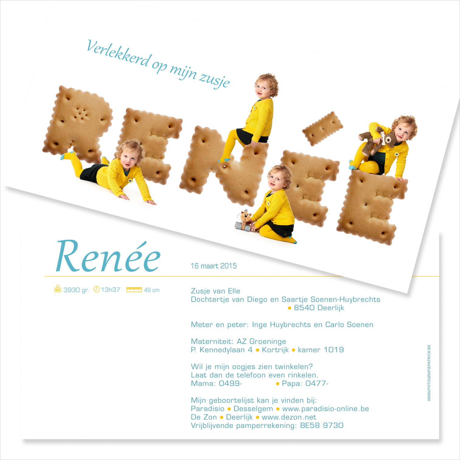 Geboortekaartje met foto van Renée