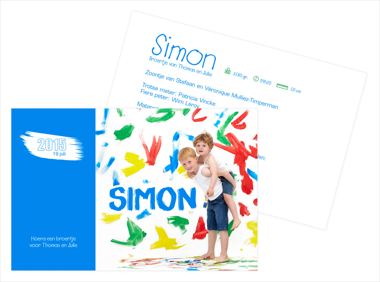 Geboortekaartje met foto van Simon