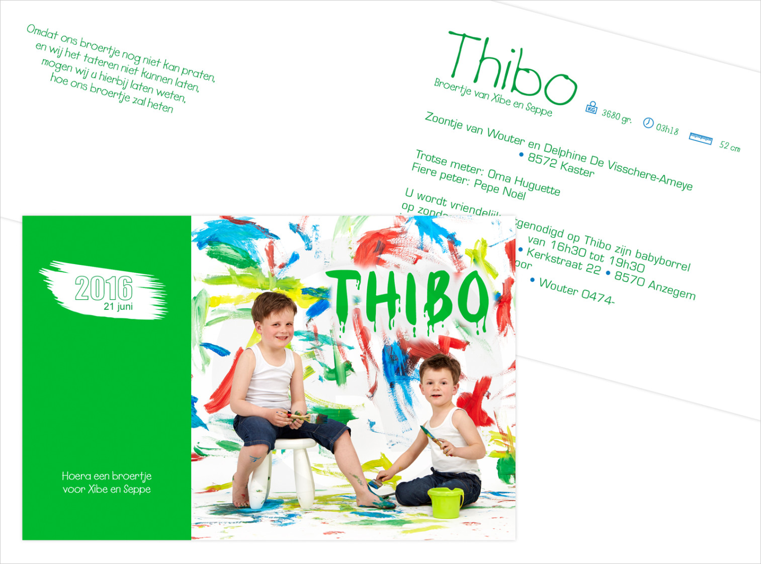 Geboortekaartje met foto van Thibo