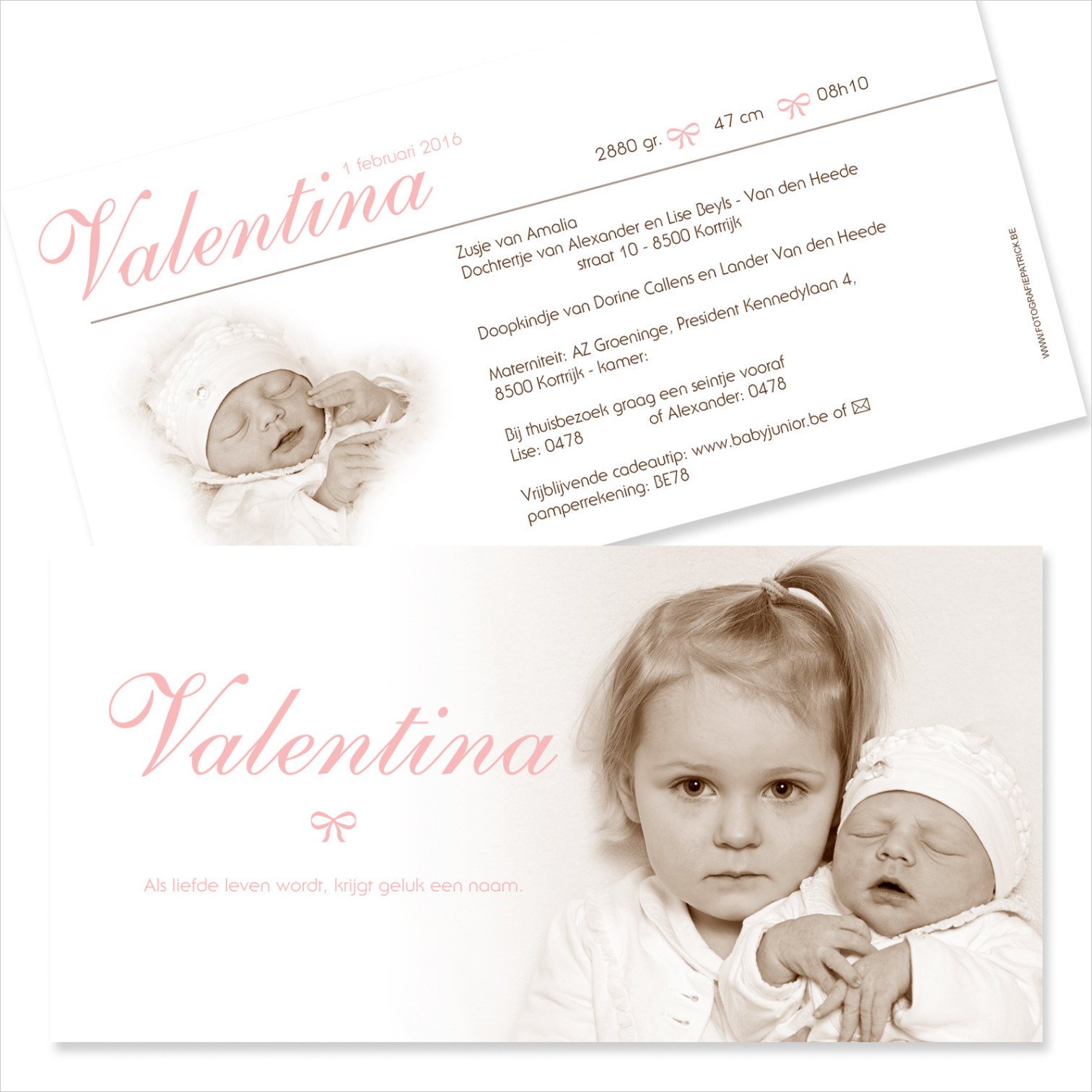 Geboortekaartje met foto van Valentina