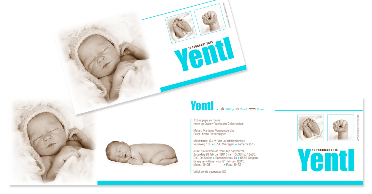Geboortekaartje met foto van Yentl