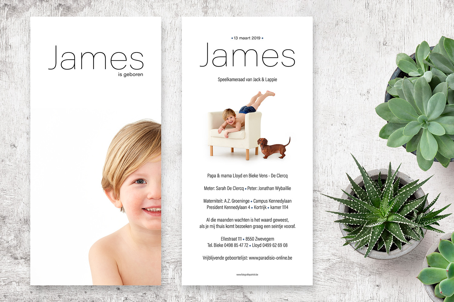 geboortekaartje met foto van James