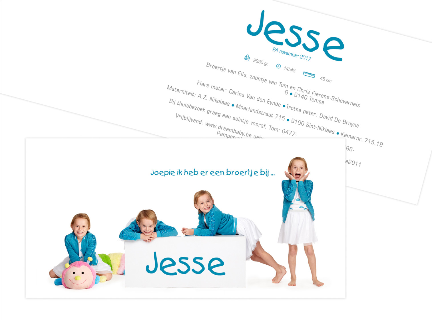 Geboortekaartje met foto van Jesse
