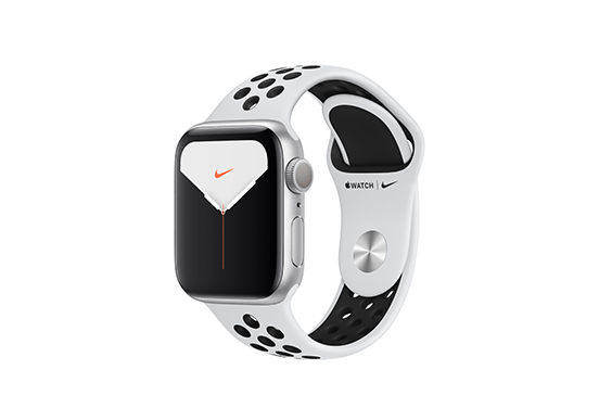 https://dpyxfisjd0mft.cloudfront.net/lab9-2/Shop/Productpages%20-%2010092019/Apple%20Watch%20Series%205/Apple%20Watch%20Series%205%20Nike/WatchSeries5Nike-40mm-AluminumSilver-SportBand-PlatinumBlack-01.png?1568204225&w=552&h=364